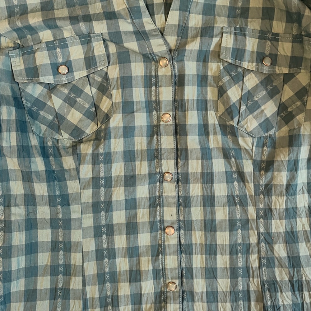a.n.a Teal & Blue Green Checkered Snap Button-Down Country Western Shirt - Picture 10 of 12